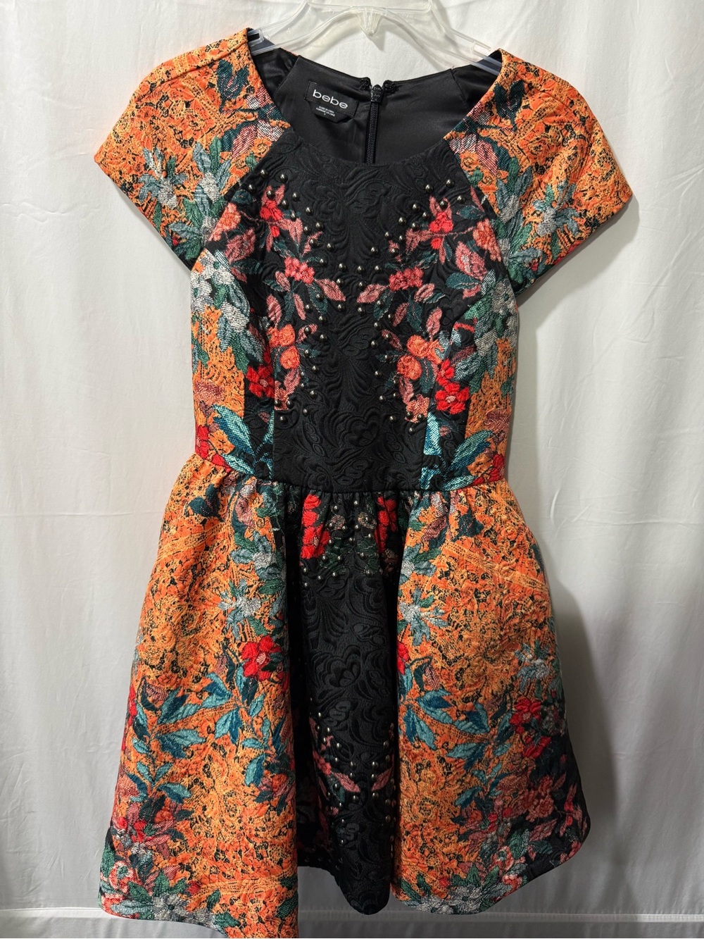 bebe Girls' Orange, Black & Teal Floral Fit-and-Flare Dress